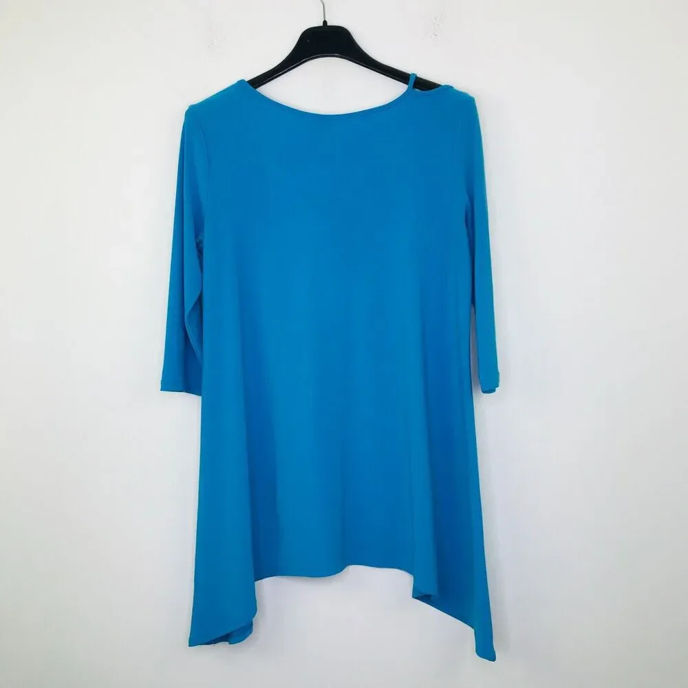 Clara Sunwoo Women's Small Tunic Blue Asymmetric Shoulder Cutout 3/4 Sleeve CN2